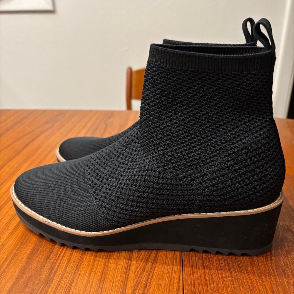 Eileen Fisher London Recycled Stretch Knit black wedge mesh ankle boot 10